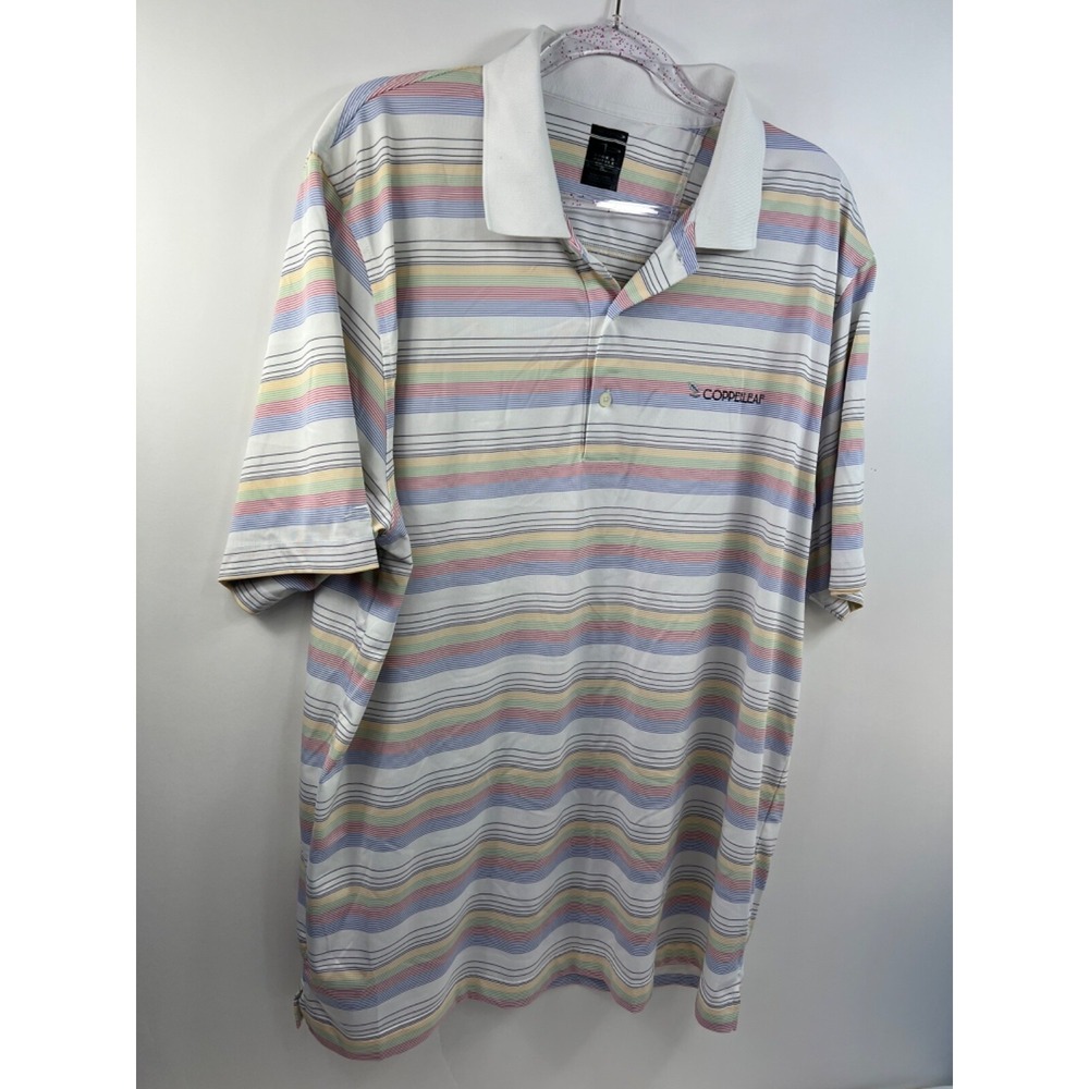 Page & Tuttle Golf Polo Men's Size XL White/Multicolor Stripes Copperleaf Logo